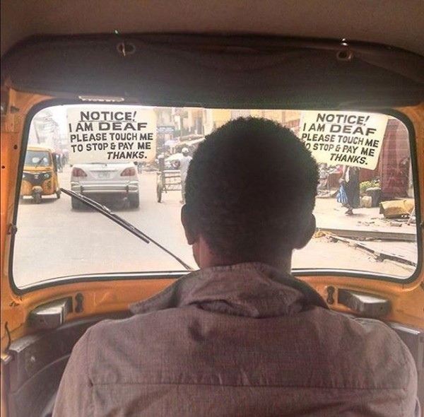 Don't Give Up!! See What This Deaf Keke Marwa Rider Wrote In Front Of His Keke (Photo)